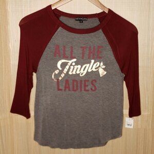 Fifth & Sun Womens New Raglan Sleeve Holiday Christmas shirt small